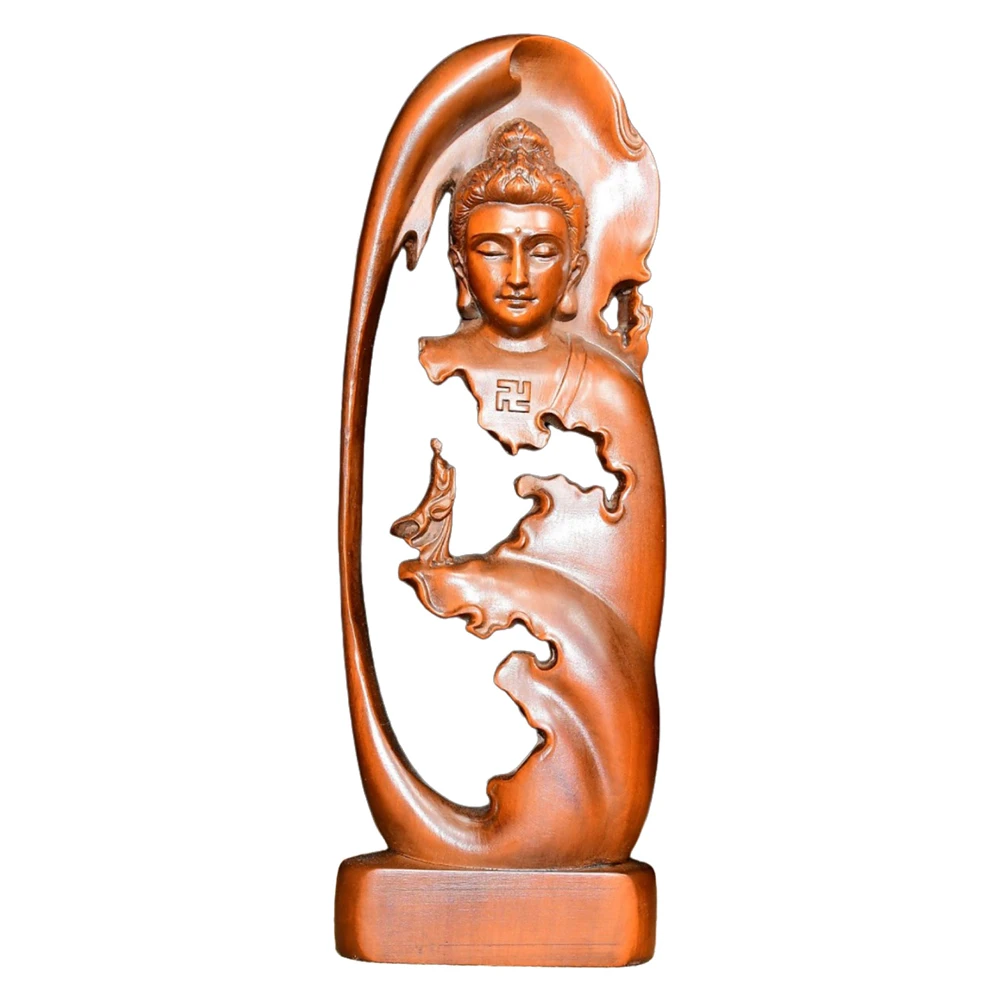 Statue de bouddha sculptée en bois, décor spirituel Zen, compassion, bénédiction, illumination, paix, sérénité, sagesse, grâce