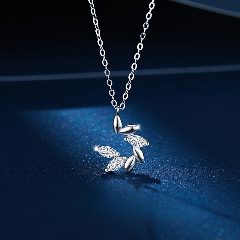 New Luxurious Exquisite 925 Sterling Silver Zircon Wheat Ear Pendant Necklace for Woman Korean Fashion Collarbone Chain Jewelry