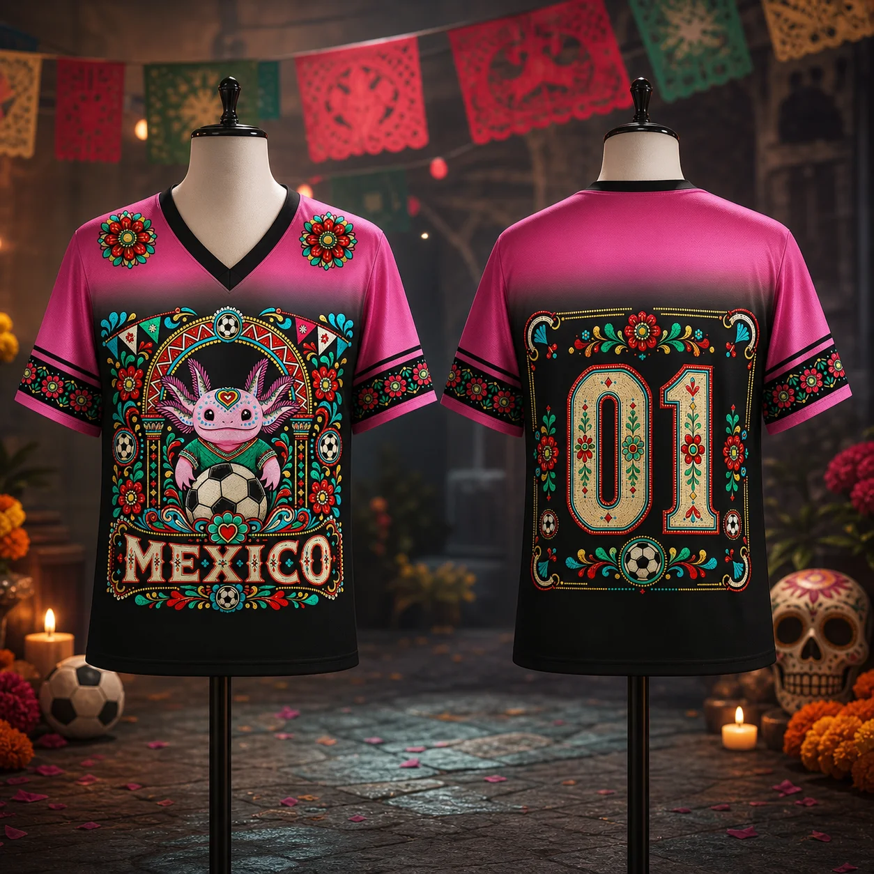 3D Printed Jersey Style Top Short Sleeve Breathable Fan Match Support Children Adults Mexico Day of the Dead Culture Top