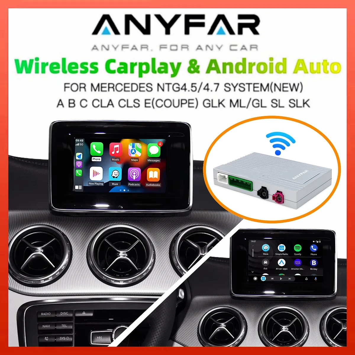 Carplay Sem Fio e Android Auto para Mercedes Benz GLA CLA GLK SLK CLS W204 W176 W246 X204 C117 NTG4.5/4.7 2011-2015 Navegação