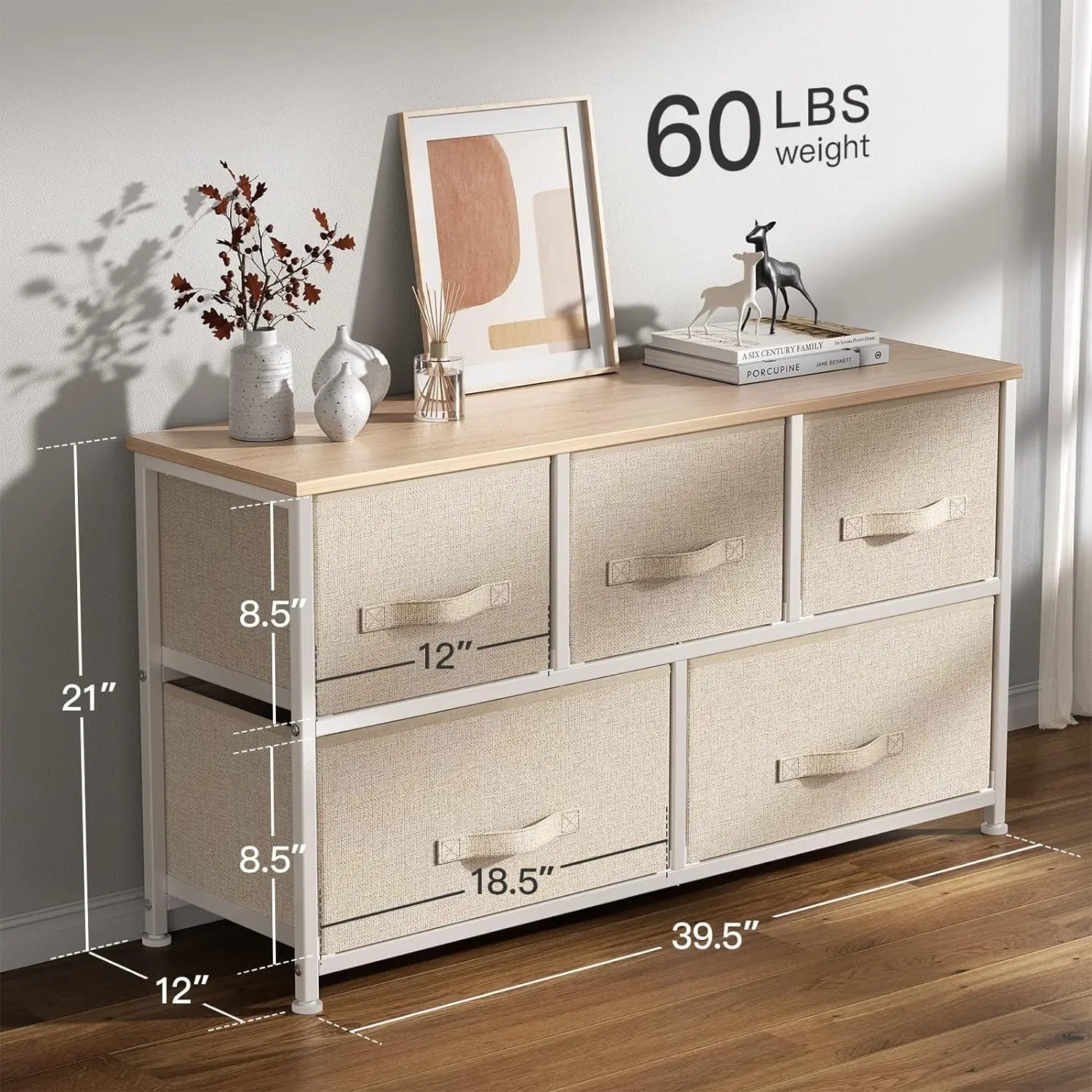 Imagem -03 - Armário de Tecido com Gavetas Wide Dresser Storage Tower Unidade Organizadora com Top de Madeira e Easy Pull Handle para Armários