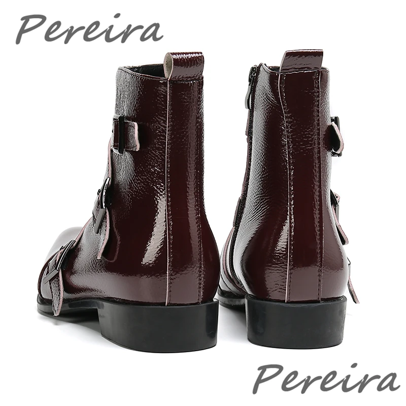 Bota de zíper lateral de dedo apontado masculina, sapato casual masculino, couro genuíno, vintage, fivela de cinto, estilo britânico