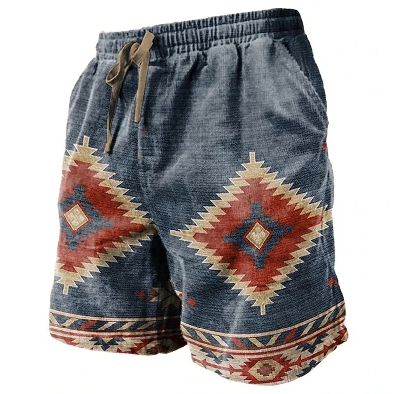 Totem étnico masculino impresso em 3D calças de praia, verão respirável shorts de rua fitness, cordão, tamanho grande