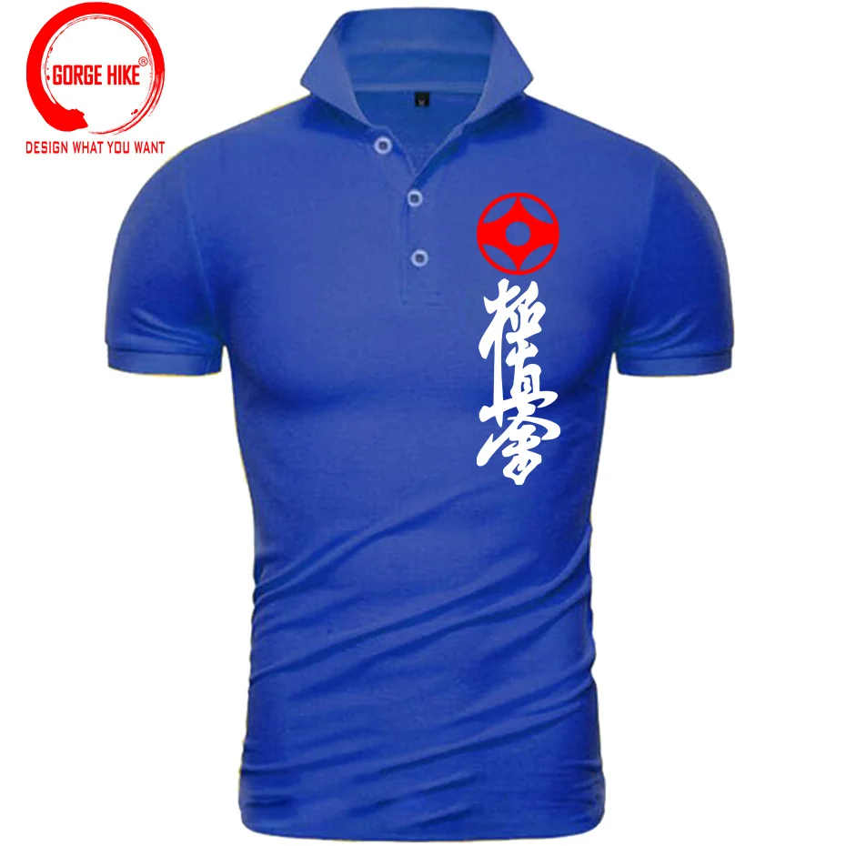 Japan Kung Fu Slim Fit Black Polo Shirts Homme Kyokushin Karate Masutatsu Oyama Karate Custom Polo Shirt Men Funny Print T Shirt