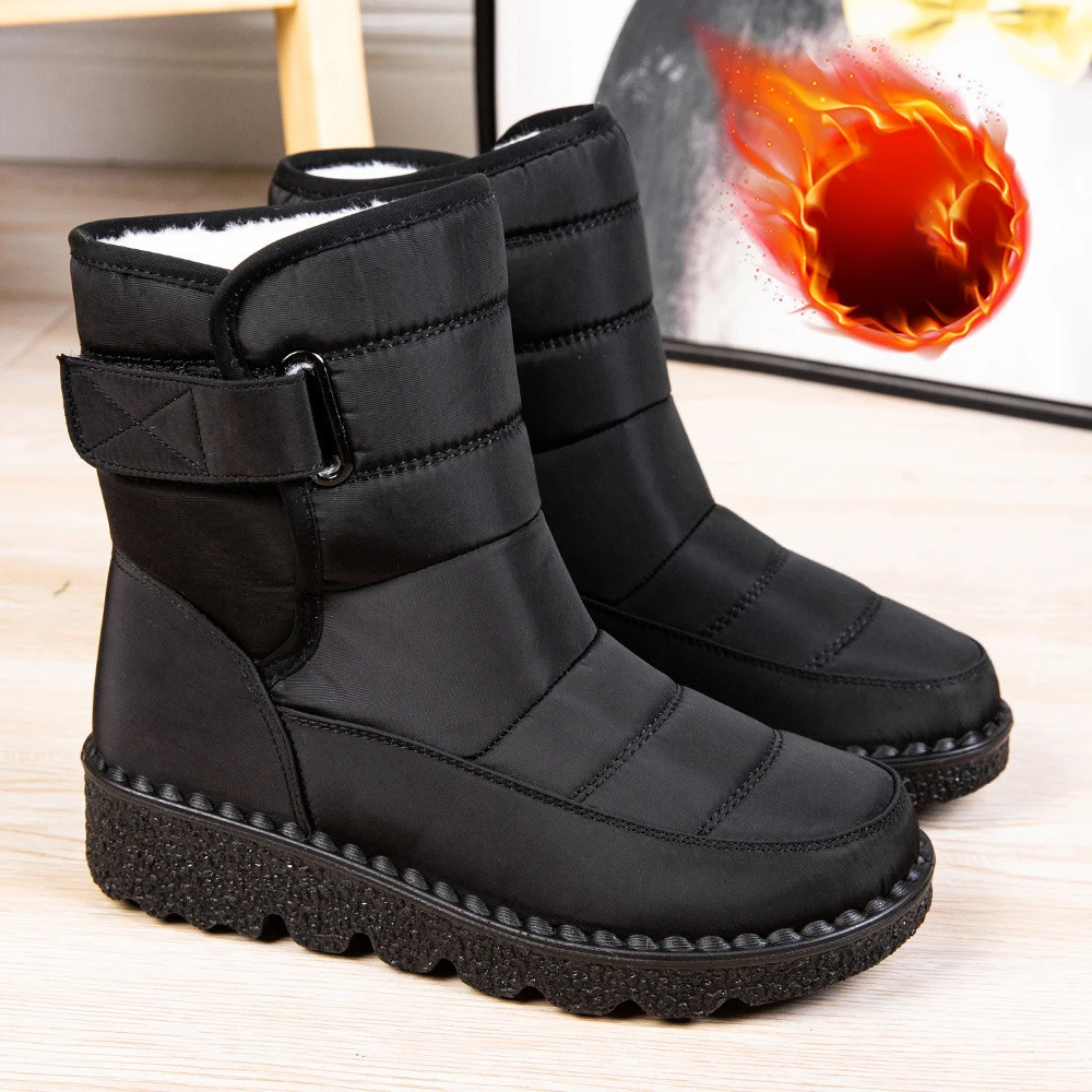 

Women's Snow Boots with Hook & Loop Winter Warm Fleece Waterproof Casual Ankle Boots