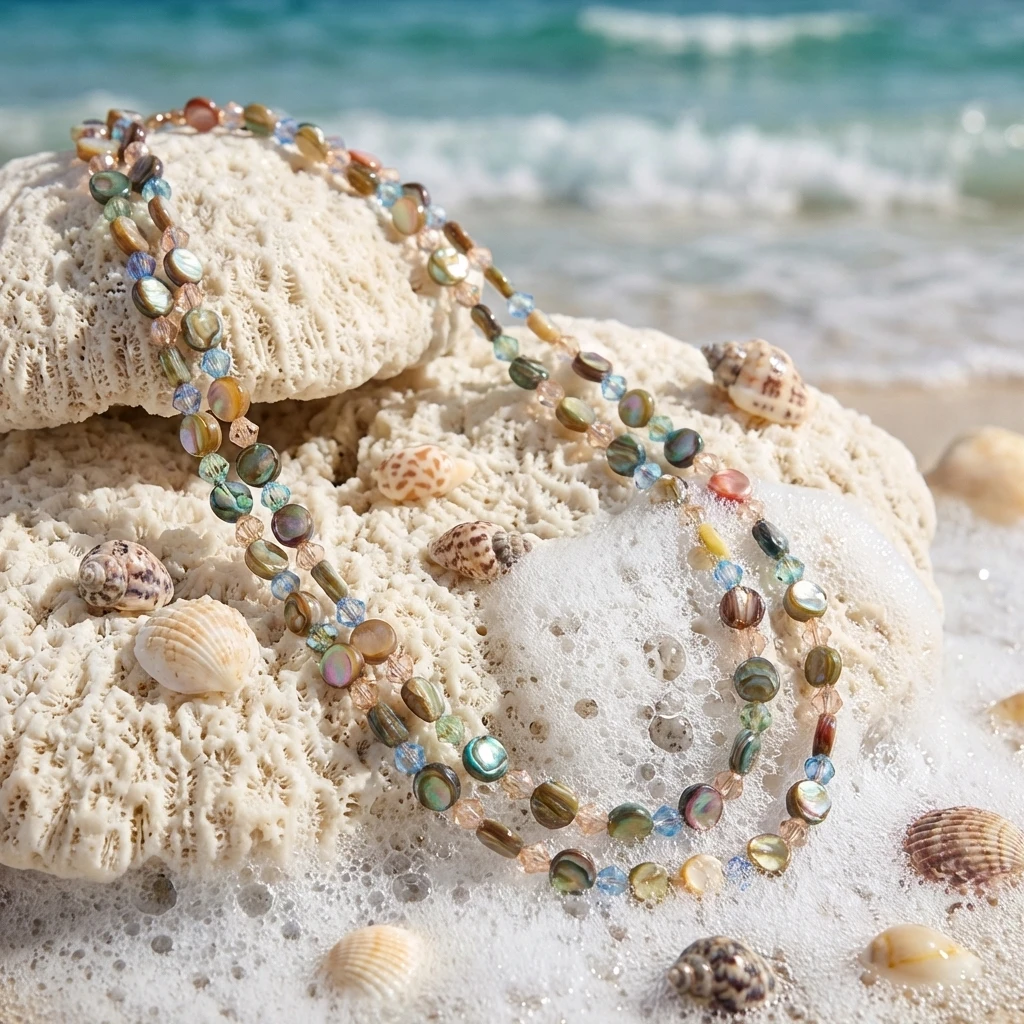 Vintage Böhmische Bunte Muschel Lange Doppelschichtige Halskette für Frauen Statement Mehrlagige Halskette Strand Urlaub Schmuck Geschenke – Detail 8