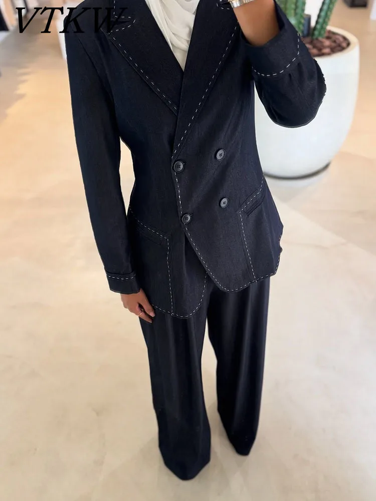 

VTKW Double-breasted Fitted High-quality 2025 Spring New Women's Blazer With Stylish Trousers And Suit Set