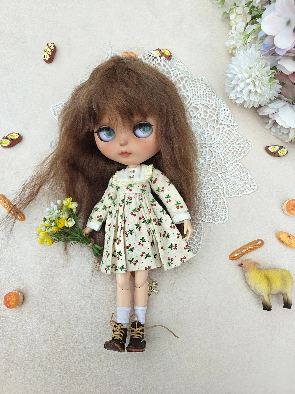 ملابس blythe مجموعة ملابس لطيفة للخريف اليومي من الكرز لدمية Blythe Ymy Licca Azones Ob22 24 27 YMY إكسسوارات دمي جديد