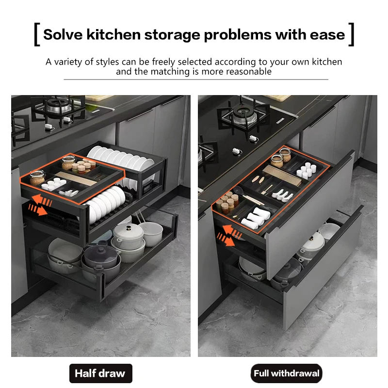 Summit Organizzatore per cassetti per cestini da cucina estraibili a 3 livelli con vassoio per posate, armadio completamente in lega di alluminio per piatti