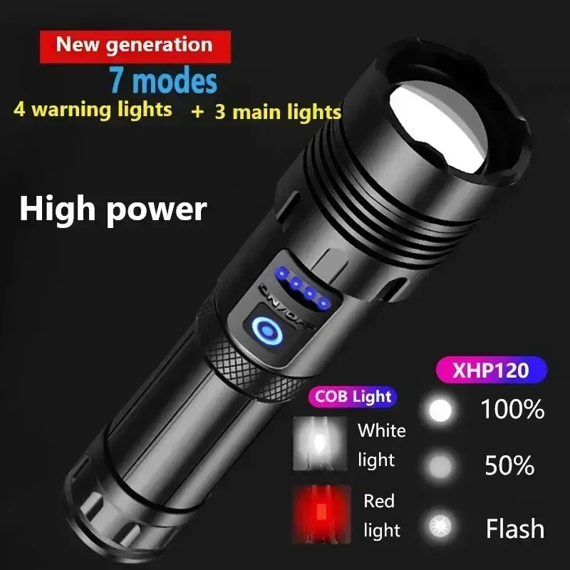 Heinast High Power Flashlight Tactical COB USB Charging Outdoor Zoom Hiking Camping Hunting Fishing Handheld Patrol Light Torch