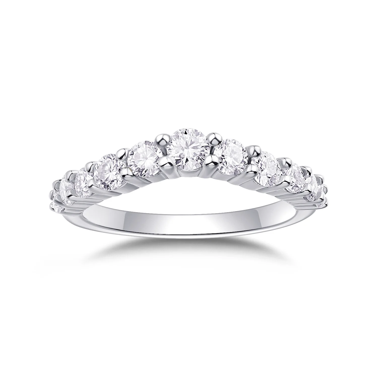 Moissanite Ring, 925 Sterling Silver, D Color VVS1, V-Shape Nine Stone, Light Luxury Stackable, Women's, With Certificate