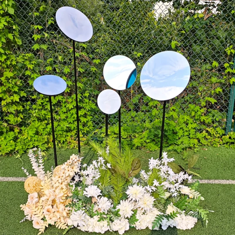 Fashion Wedding Props Iron Art Mirage Mirror Road Guide Lawn Wedding Decoration Stage Welcome Arrangement Backdrop Flower Stand