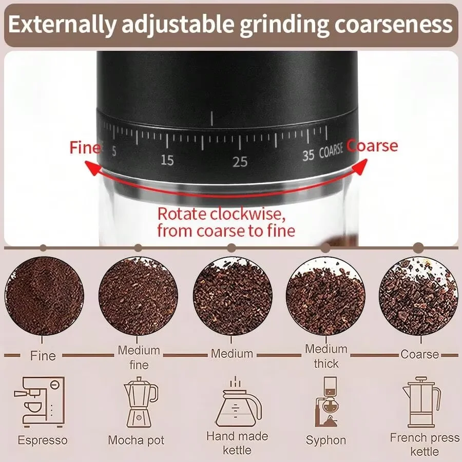 New Electric Coffee Grinder Externally Adjustable Type-C Charging Coffee Burr Grinder Bean Grinding Machine Coffee Maker