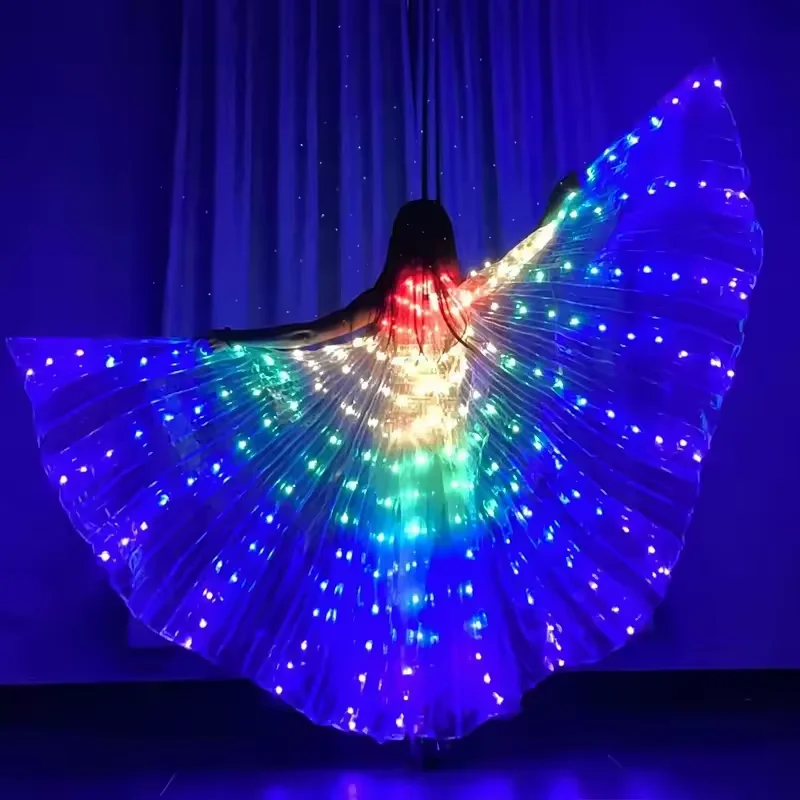 Costume da mantello a colori a LED con luce incandescente Mantello da ballo Danza del ventre Ali di farfalla Fan luminosi per spettacoli di carnevale