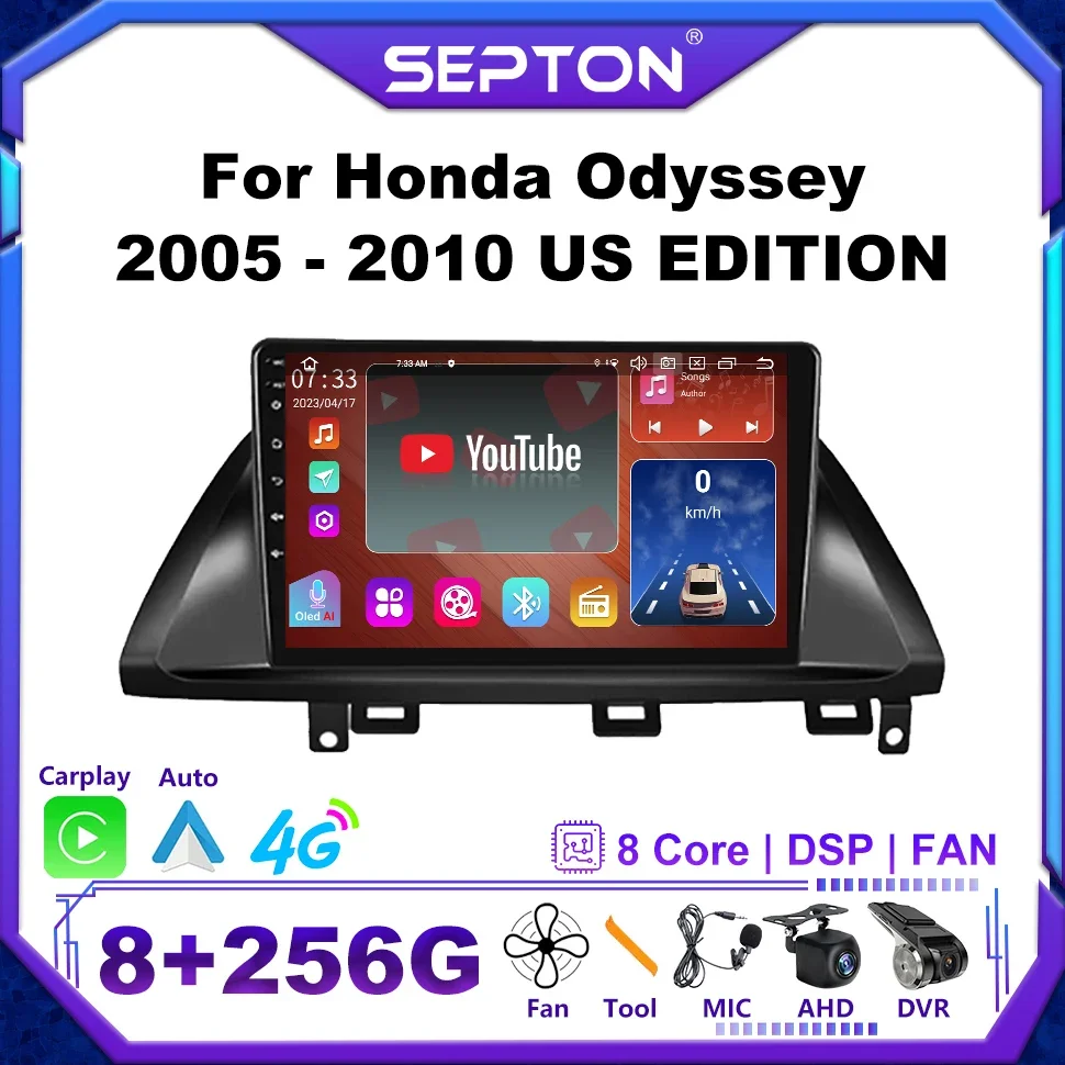 SEPTON Car Radio Screen Player  for Honda Odyssey 2005 - 2010 US EDITION GPS Android Auto Radio 4G Net WIFI 8+256G Automotivo