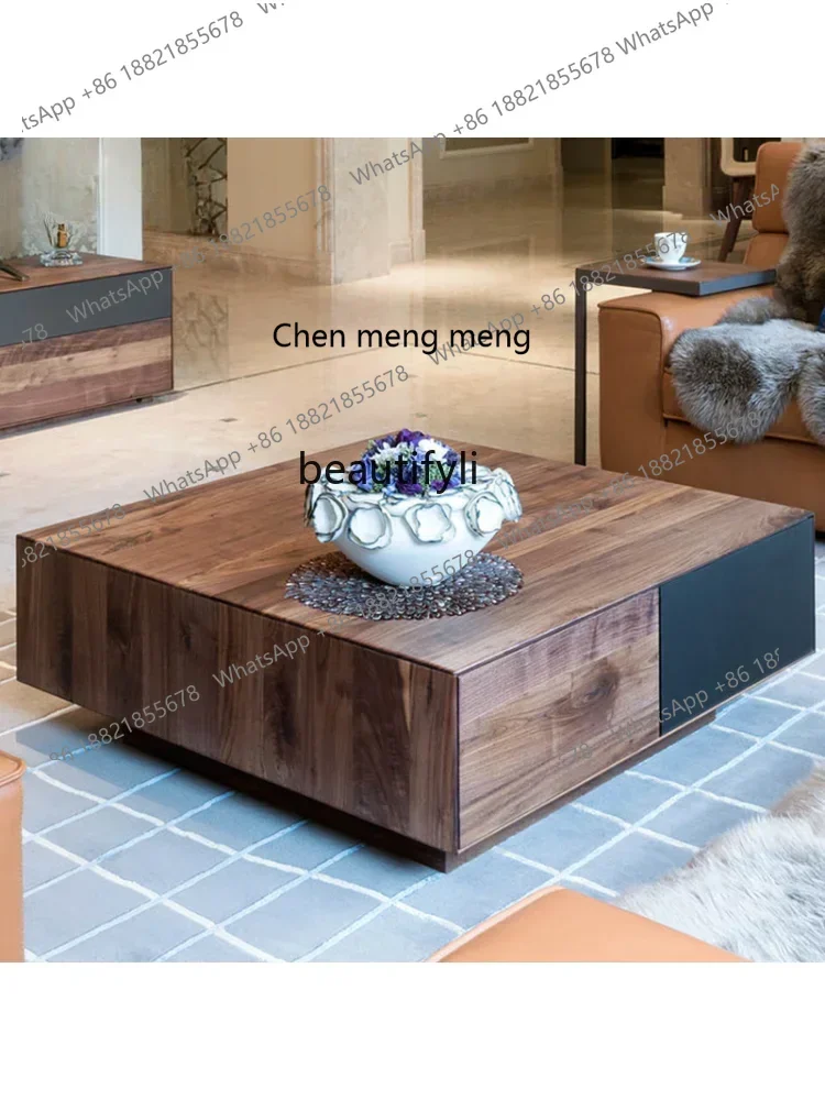 cc182R11 Nordic Black Walnut Solid Wood Square Coffee Table Modern Simple Small Apartment Living Room Storage Home Large Square
