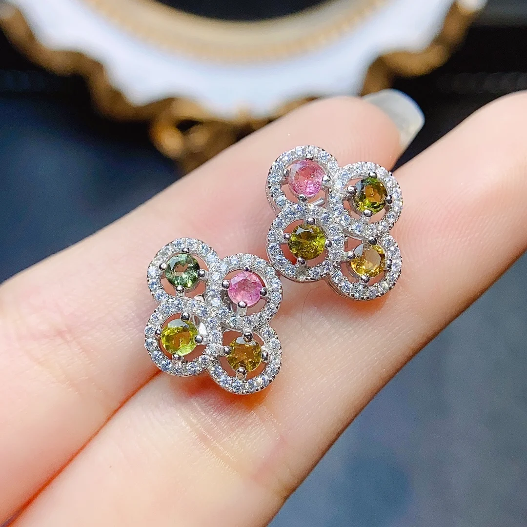 FS 3mm Natural Tourmaline Earrings for Women S925 Sterling Silver Fine Charm Weddings Jewelry Certificate MeiBaPJ  