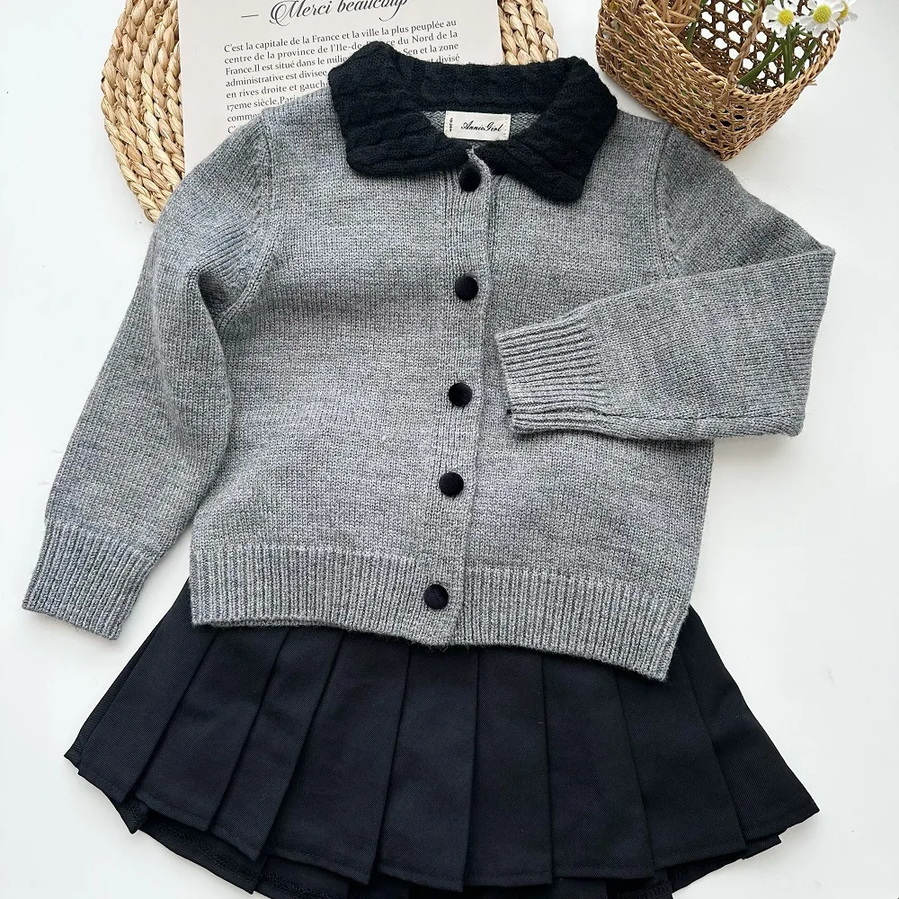 

2024 Autumn New Girl's Fashion Knitted Sweater Korean Edition Fashion pleated Skirt Set