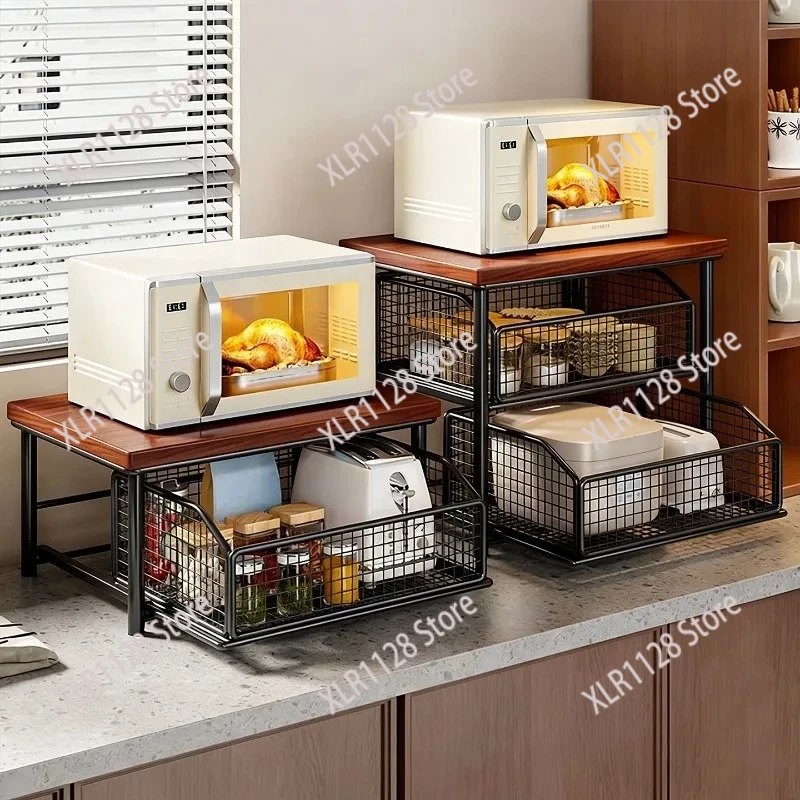 

Multi-Layer Pull Out Table Shelf Kitchen Counter Organizer for Coffee Machine Snacks Tea Cups