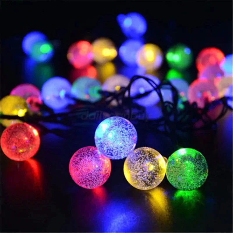 5M 20LEDs Holiday Light Crystal Ball LED String Solar Lamp Outdoor Waterproof Fairy Light Garden Solar Decorative Lights