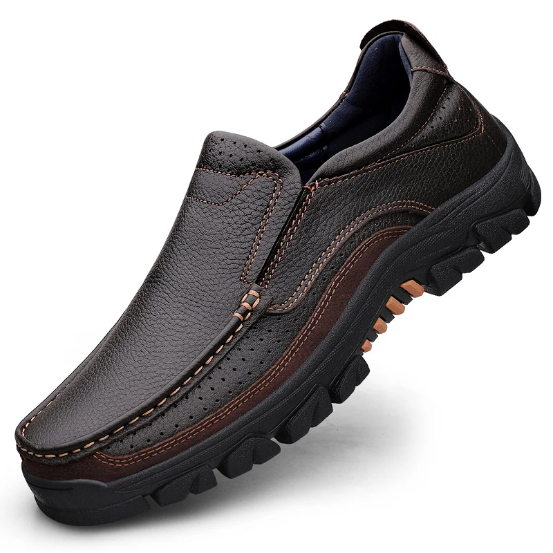 

Men's Genuine Leather Slip-On Oxfords Black/Brown Big Size 37-50 Business Casual Shoes for Office Comfortable Breathable Leather