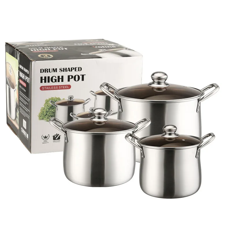 

Надутая высокая суповая кастрюля из нержавеющей стали, набор из 6 предметов, суповая кастрюля, бытовая каша, тушеная кастрюля, универсальная газовая индукционная плита