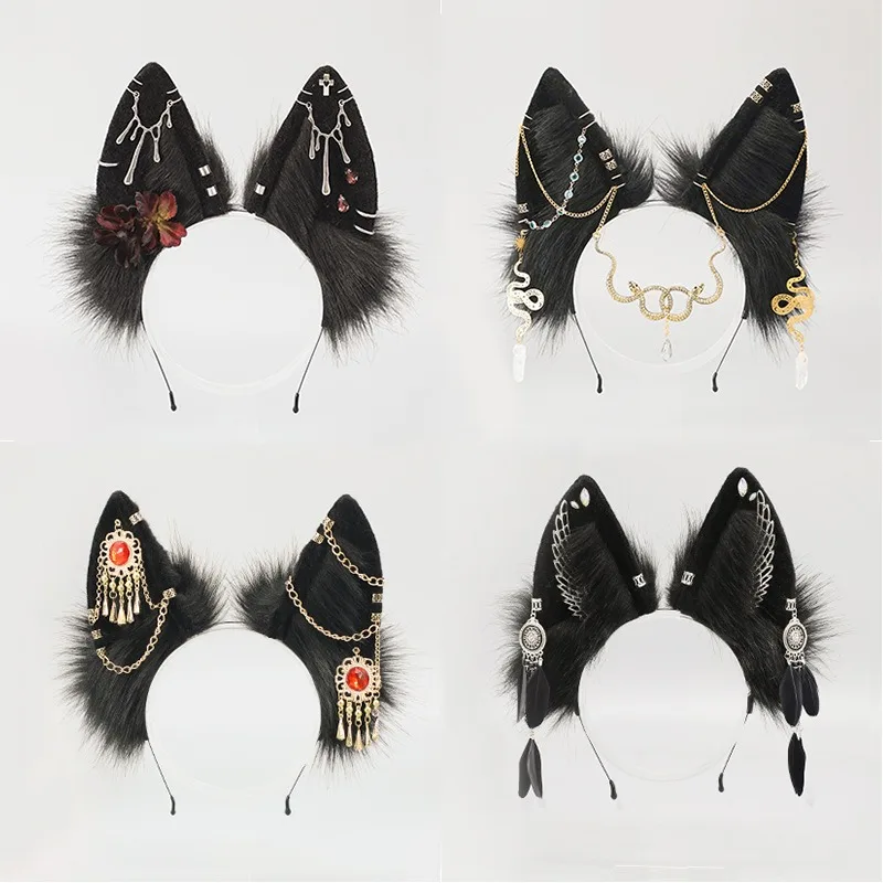 جديد يدوية الصنع تأثيري الملتحي الذئب الشعر هوب أفخم أغطية الرأس إكسسوارات الشعر فروي رقيق هالوين حفلة الوحش الأذن الشعر هوب