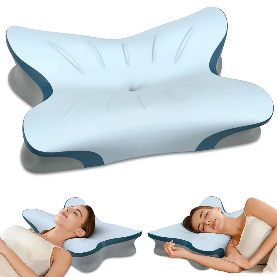 

Pillow for Neck Pain Relief Ergonomic Neck Pillow for Sleeping Contour Memory Foam Pillows with Cooling Pillowcase, Orthopedic B