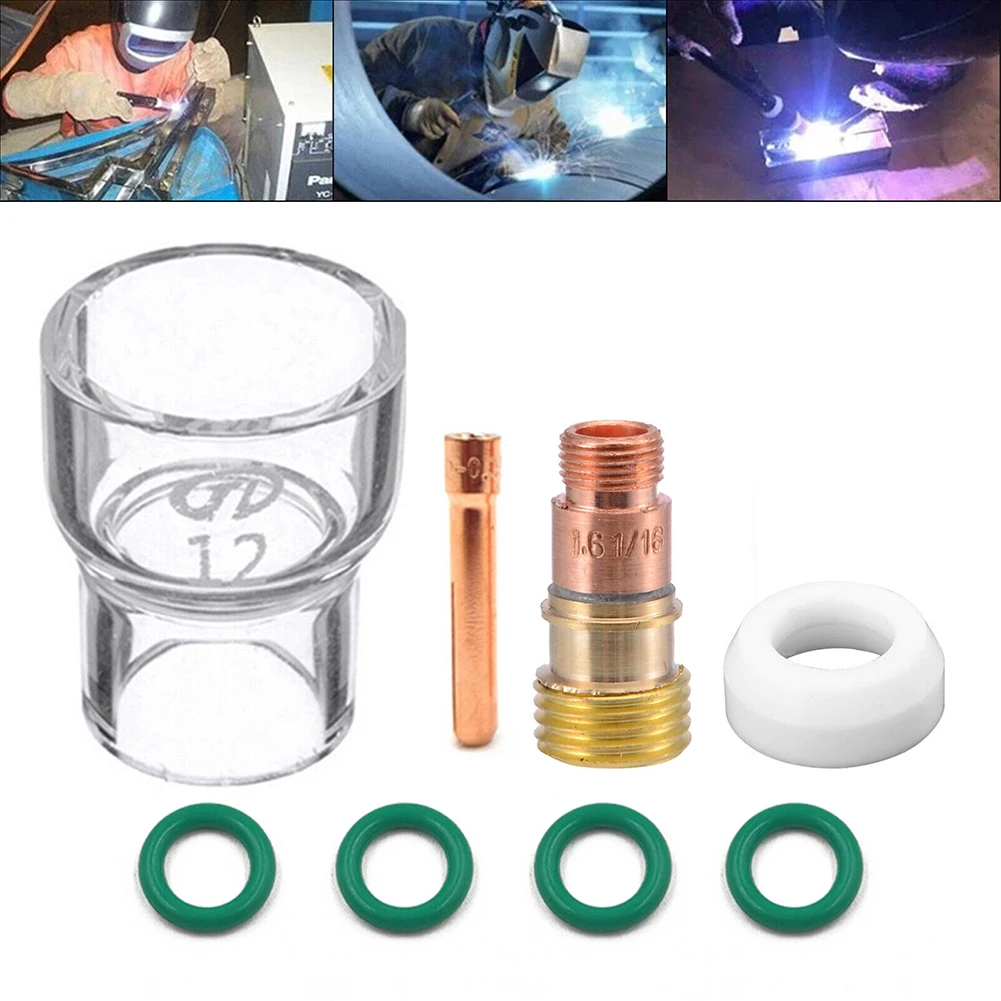 For Stubby Gas Lens TIG Welding Set 8Pcs Kit for WP 17/18/26 Torch Includes Temperature Resistant O rings Glass view 3