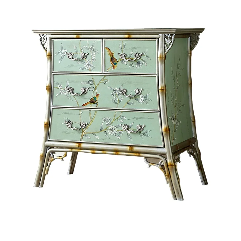 

American retro entrance painted four chest cabinets living room decorative dining side cabinets European solid wood furniture