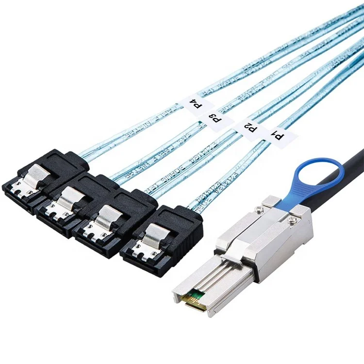 外部 Mini SAS 36Pin (SFF-8088) オス - 4 SATA 7Pin メス (ラッチ コントローラー ケーブル付き)