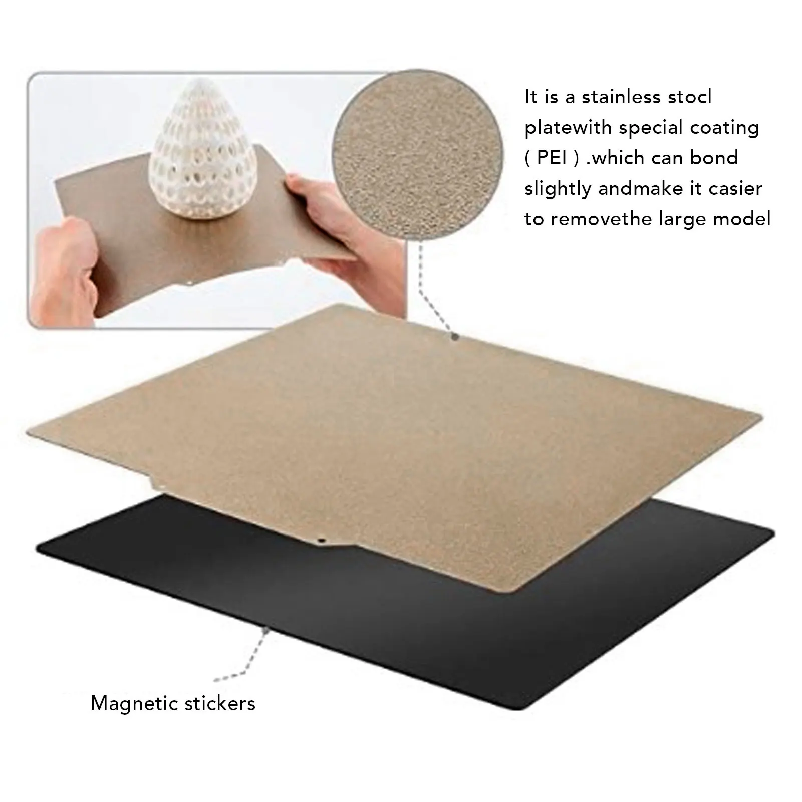 Placa de construcción PEI texturizada de doble cara, impresora 3D de 377x370mm con Base magnética para hoja de construcción PEI texturizada Ender 5 Plus