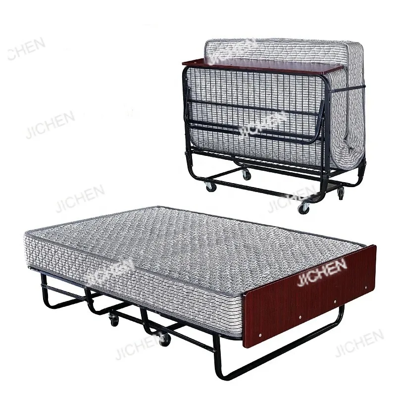 

Hotel Use Rollaway Metal Single Portable Foldable Folding Bed with Spring Mattress for Hotel Use folding bed with mattress