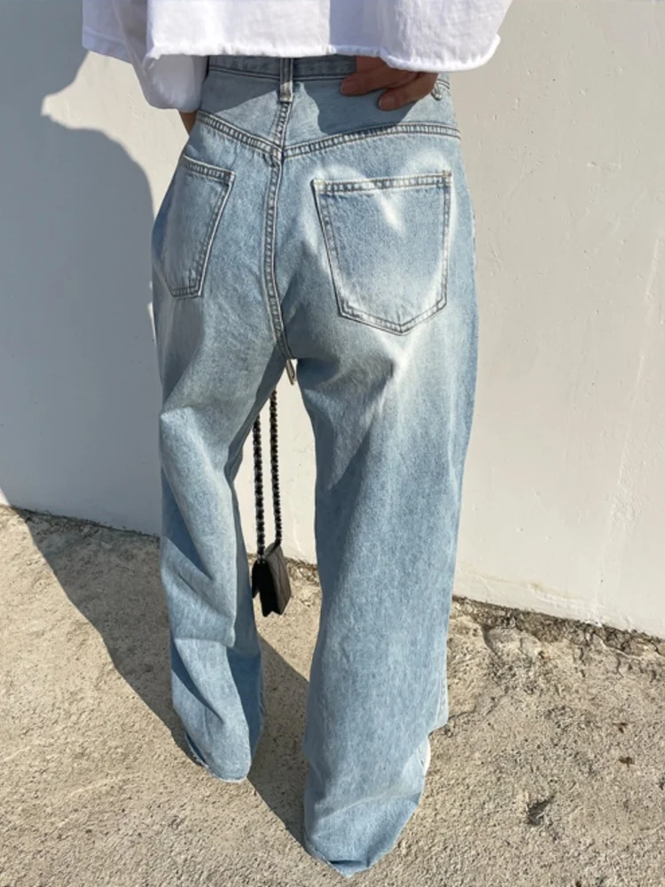 

2024 Pantalones Y2K Fashion Heart Print Washed Blue Baggy Jeans Pants For Women 90S Vintage Clothes Straight Lady Denim Trousers