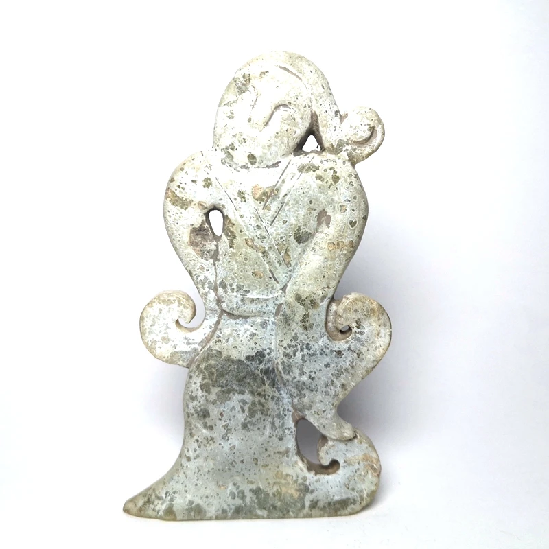 YIZHU CULTUER ART Size 11.2 × 6 cm Chinese Hetian Jade Carving liangzhu culture person Figurine Statue