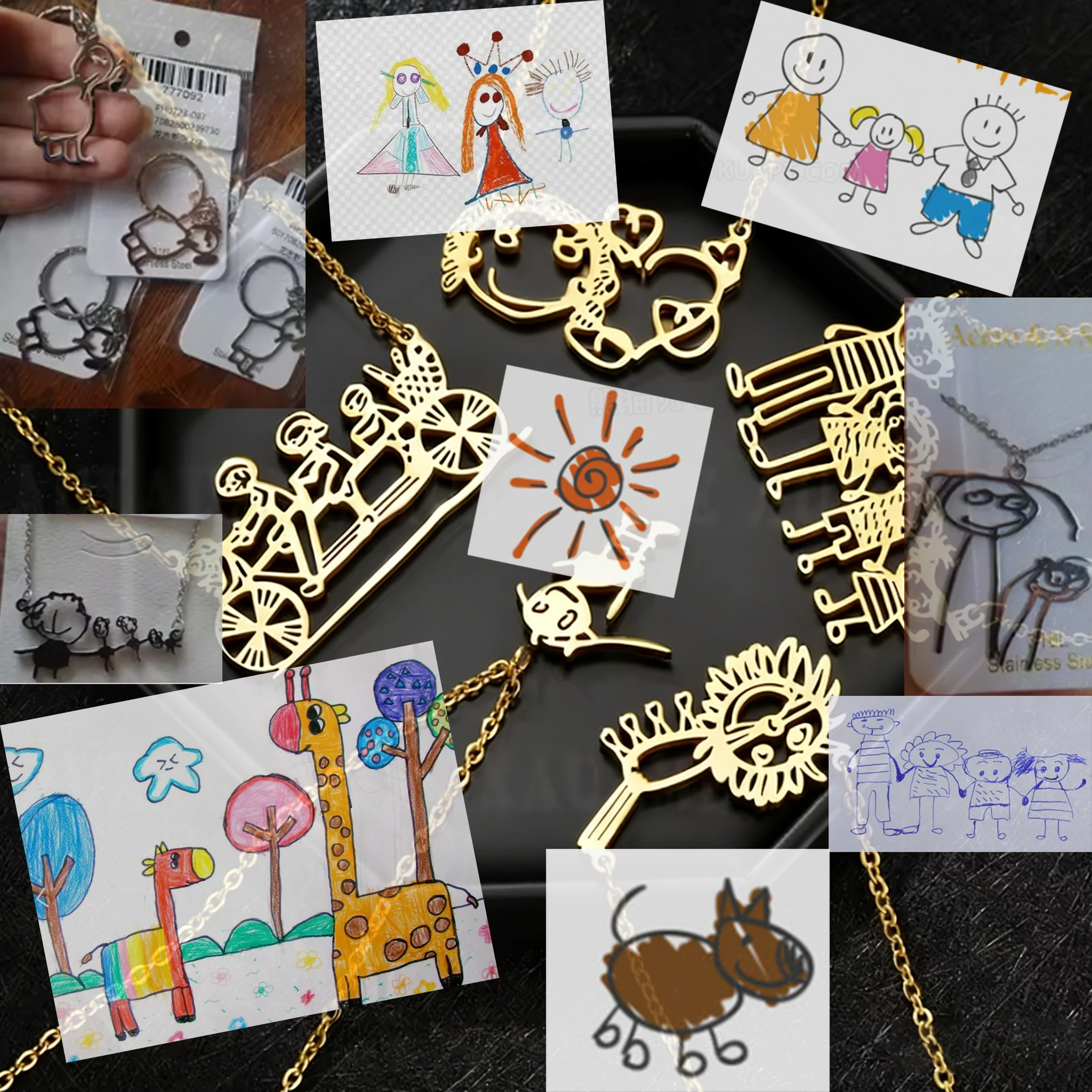 

Custom Children's Drawing Photo Pendant Necklace For Women Girl Kids Stainless Steel Personalized Family Birthday Jewelry Gift