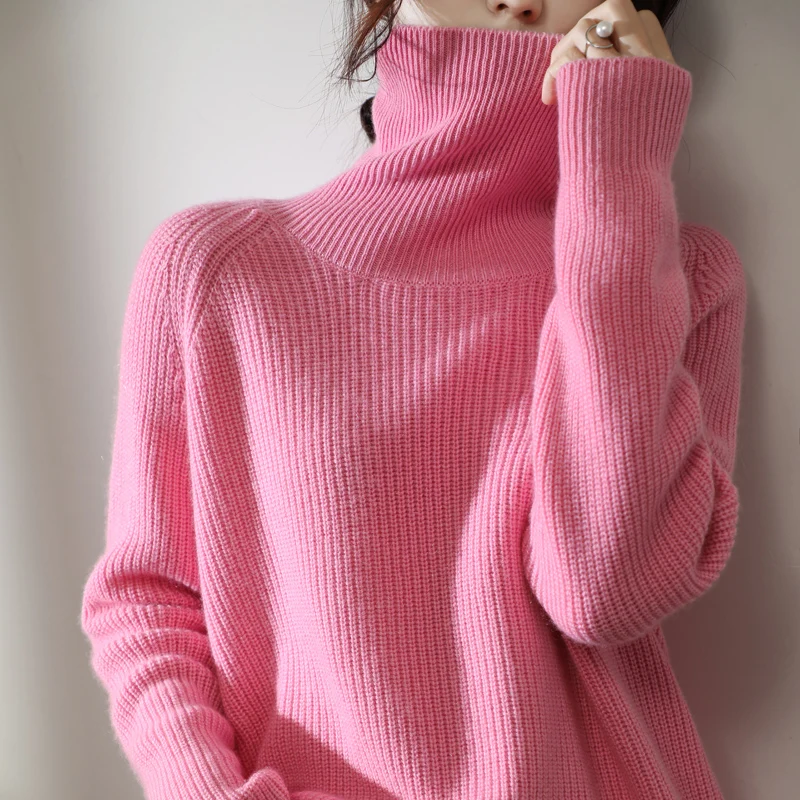 100% Goat Cashmere Sweater Women\'s High neck Pullover Fashion High Elastic Knitting Sweater Autumn Winter Knitting Base Coat