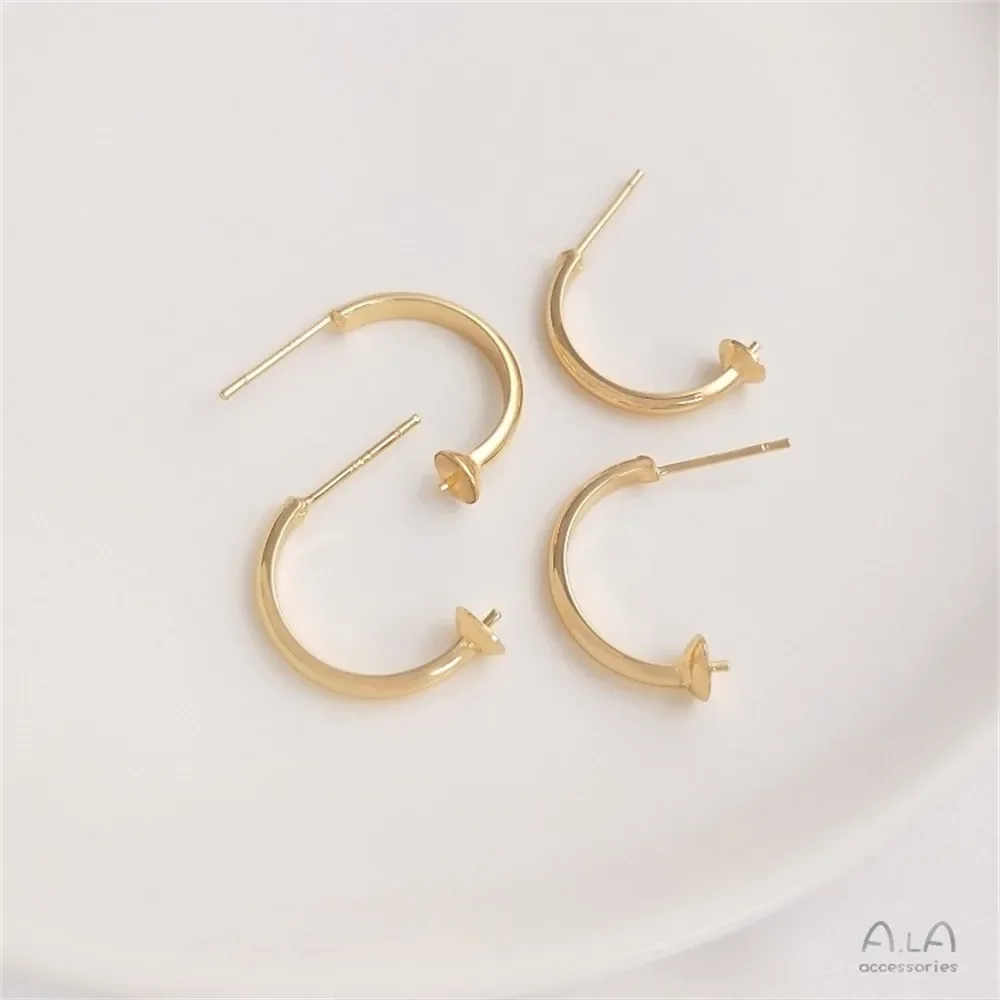 

14K Gold-plated C-shaped Half Hole Pearl Earrings S925 Silver Needle Handmade DIY Adhesive Bead Earring Jewelry Material E160