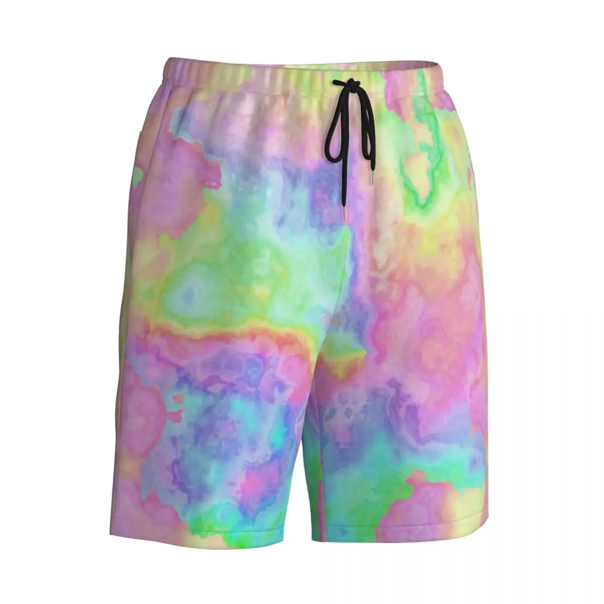 Short de sport d'été pour hommes, motif arc-en-ciel, marbre, pierre de fitness, conception d'art abstrait, pantalon court de plage, maillot de bain vintage