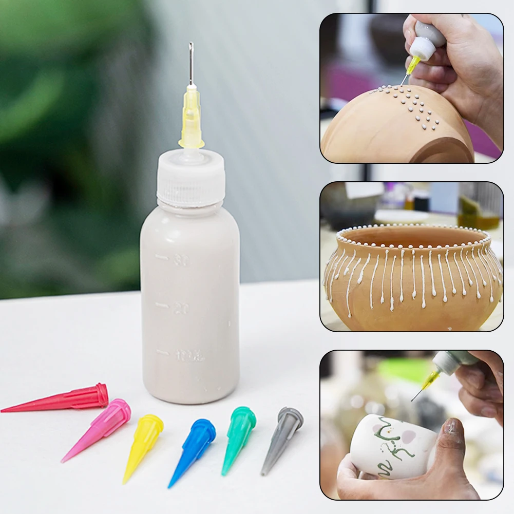 50ml DIY Ceramic Glaze Texture Coloring Line Tool Jam Painting Tool Squeeze Bottle with Nozzle Set Pottery Mud Painting Bottle