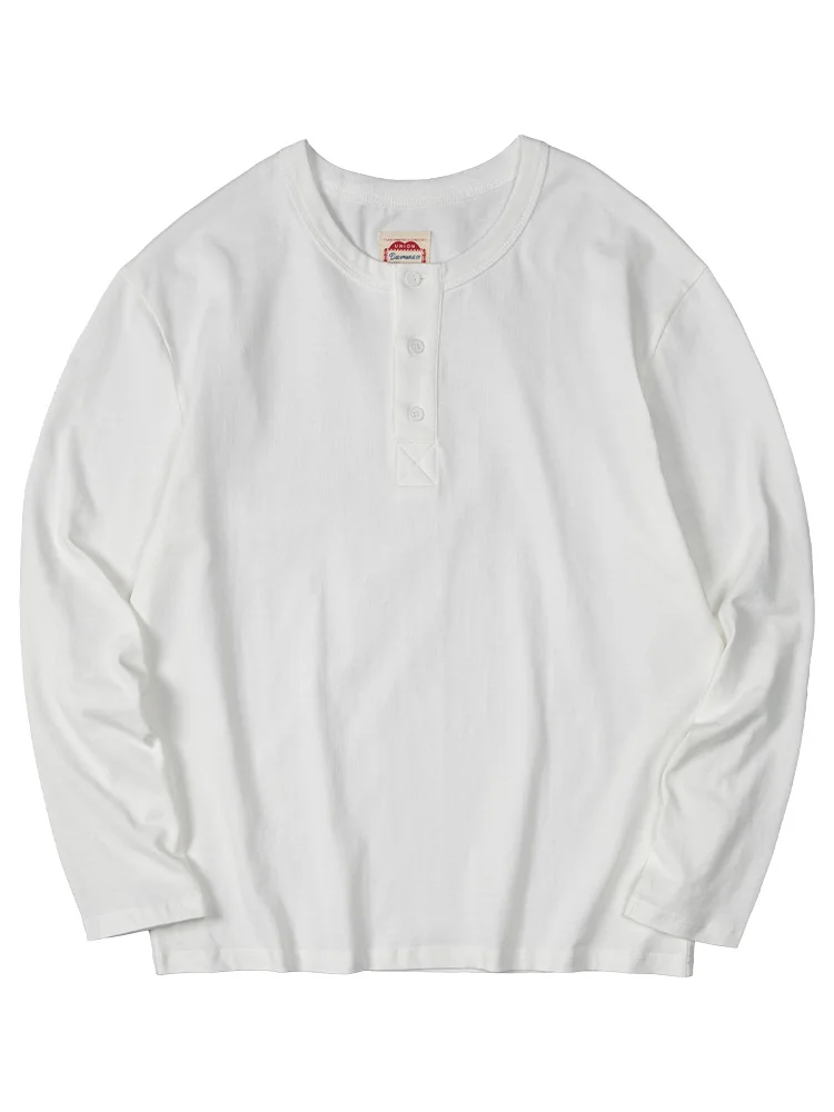 

2026 Spring New American Retro 280g Long Sleeve Henry Collar Basic T-shirt Men's Simple 100% Cotton Washed Casual Touge Guy Tops