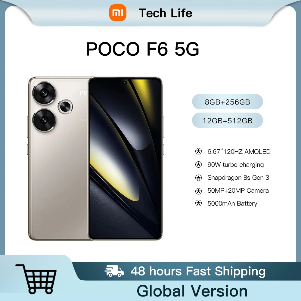 Xiaomi-スマートフォン,5g,NFC,POCO-F6 hz,120 k,Amoled,50mpカメラ,90wターボ充電,Snapdragon 8s gen 3,1.5