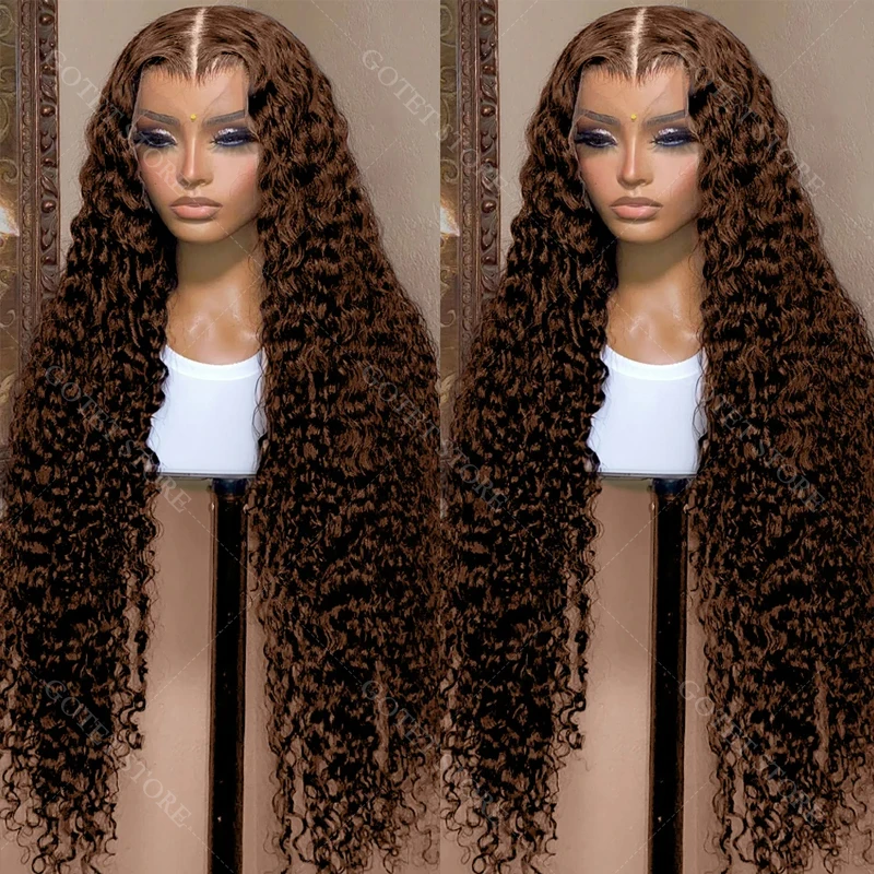 4X4 الشوكولاته براون مجعد الدانتيل الجبهة الباروكات الملونة 100% خصلات الشعر المستعار الإنسان قبل قطعها موجة عميقة 13X4 Hd الدانتيل أمامي شعر مستعار برازيلي