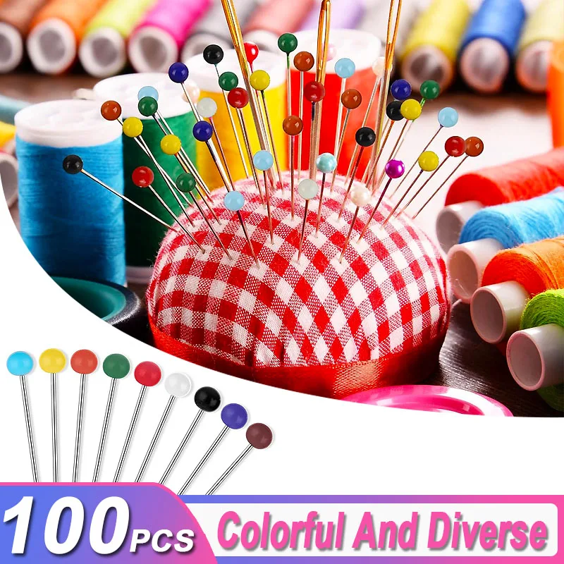 

100Pcs/Box Colorful Round Glass Head Pins Stitch Straight Push Positioning Needles Sewing Accessoires for DIY Dressmaking Tools