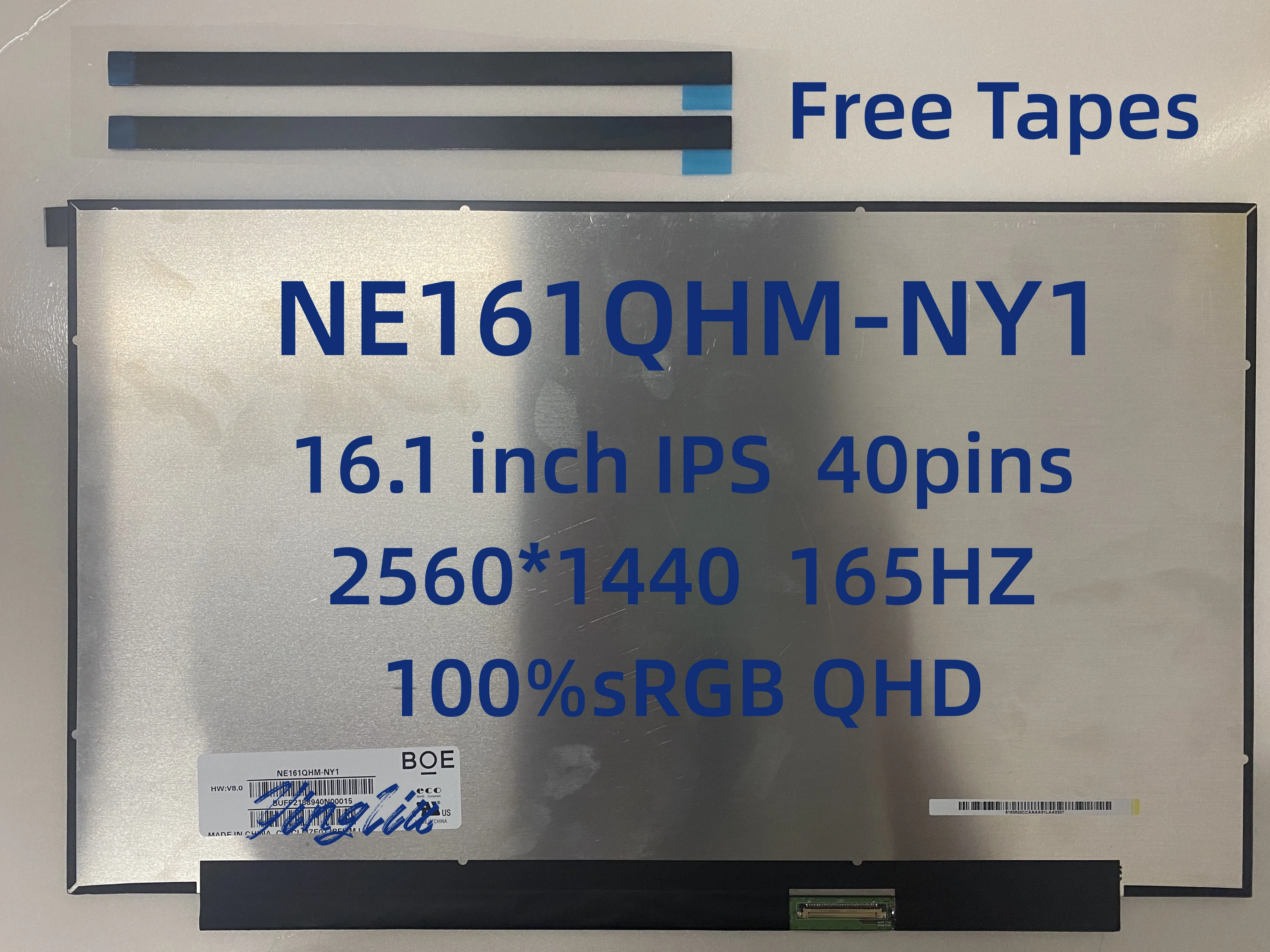 

Original BOE NE161QHM NY1 NE161QHM-NY1 16.1" Laptop LCD Screen 2K 2560*1440 165Hz 100%srgb QHD EDP 40 Pins