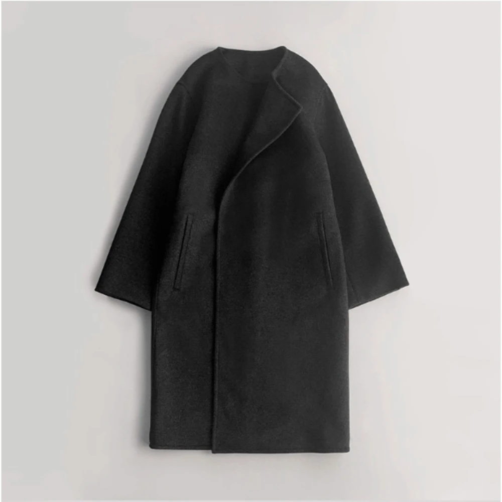 

2025 New Autumn and Winter Collarless Jacket Wool Blend Off-shoulder Jacket