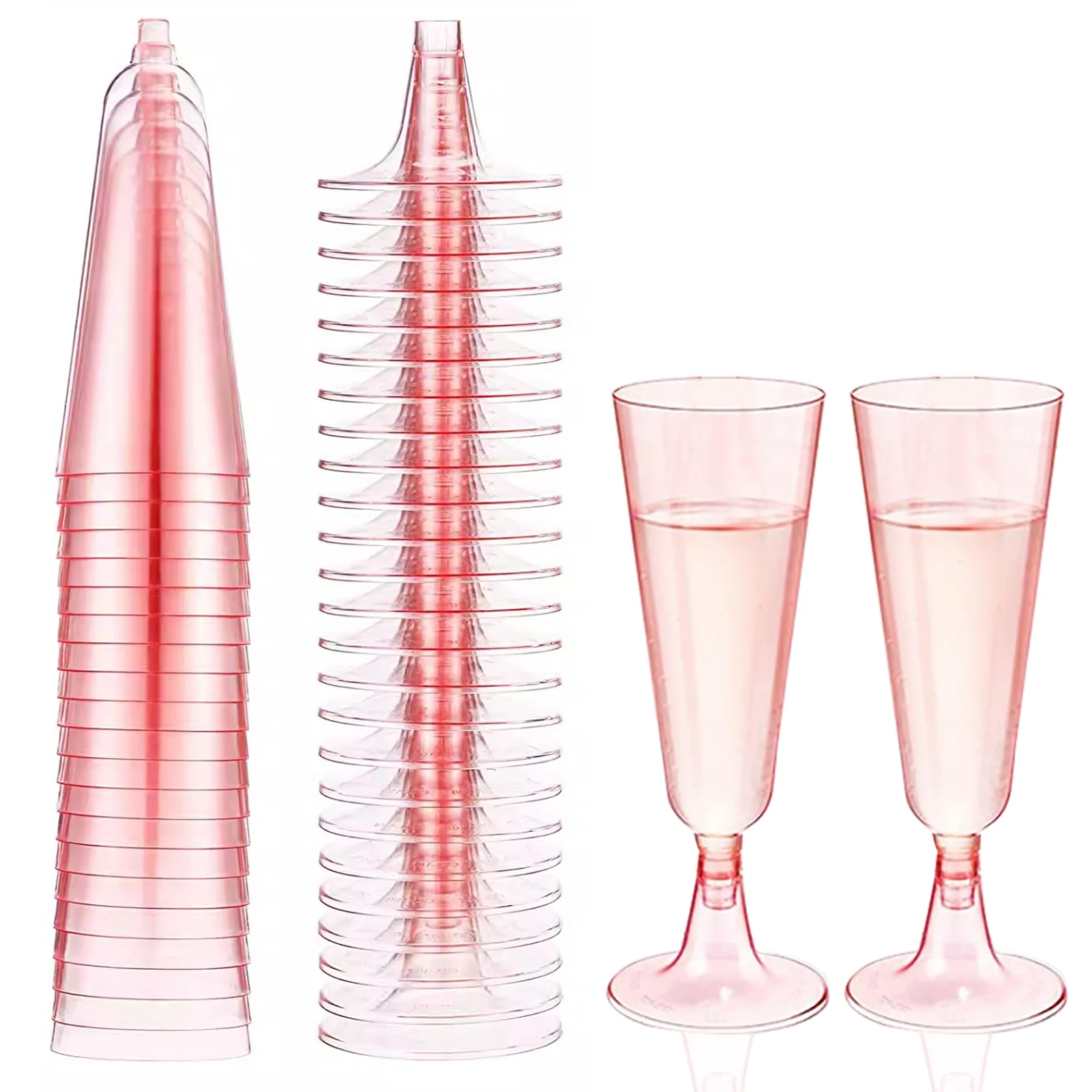 20 Pcs Champagne Flutes 5 OZ Plastic Glitter Champagne Flutes Reusable Stemmed Party Wine Cups Crystal Wine Cocktail Cups