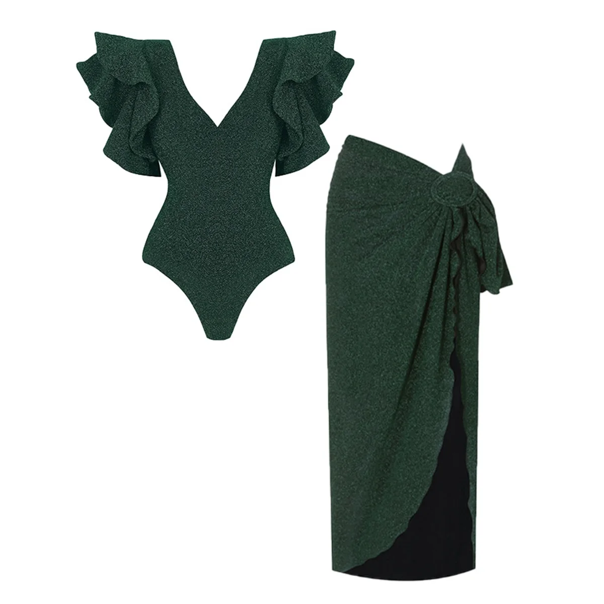 

Новый комплект из 2 предметов: купальник с рюшами 2026, бандо-бикини, сексуальное женское бикини, купальный костюм с длинной юбкой, пляжная одежда