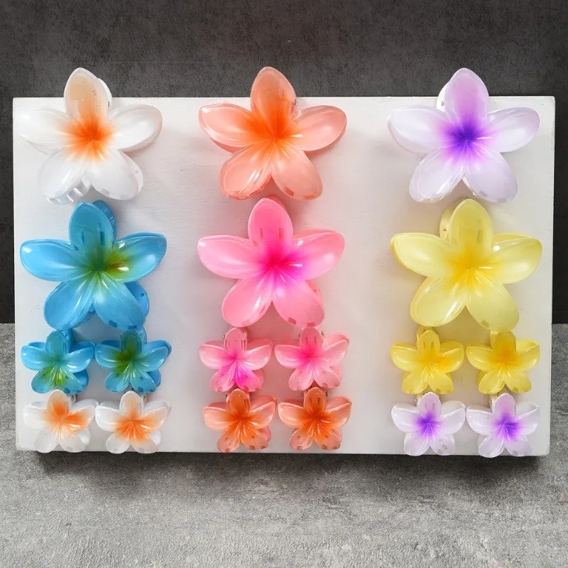 

3pcs Fashionable Exquisite Plumeria Hairpins Colorful Summer Seaside Holiday Sweet Style Hairpin Set