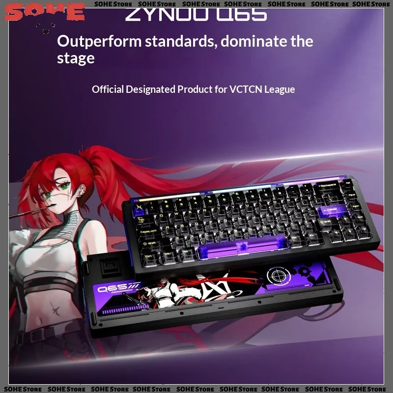 Teclado Magnético ZYNOO Q65 VCTCN com 65% de Teclas, Taxa de Retorno de 8KHz, Baixa Latência para Jogos, ARGB, Teclado Personalizado Q65